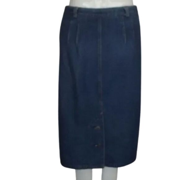 Vintage Denim Skirt, 41" Waist, Butttoned Vent, Pockets, Blue, Knee length - Picture 4 of 15